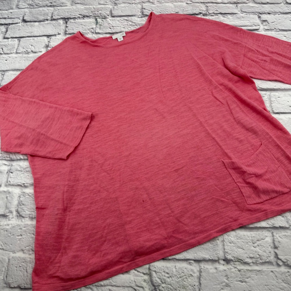 J. Jill Womens Pink Linen Blend Knit Top Scoop Neck Pocket 3/4 Sleeve XL
